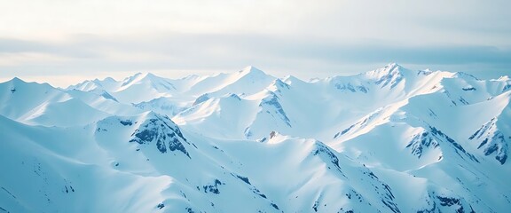 mountain range covered in snow under a cloudy sky