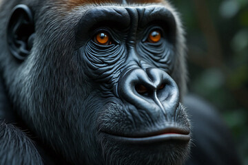 Fototapeta premium Portrait of wild gorilla close-up. Limited depth of field.