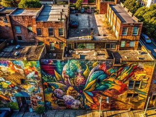 Fototapeta premium Aerial View Abstract Colorful Graffiti Brick Wall Art