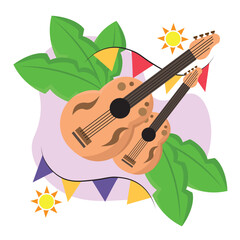 Festival guitars with leaves. Vector