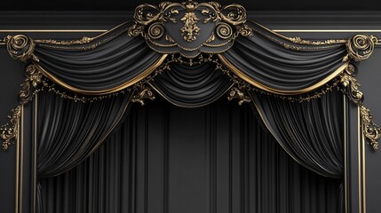 Elegant Black and Gold Drapery with Ornate Frame