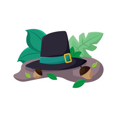 Pilgrim hat and leaves. Vector