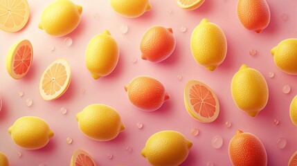Vibrant Citrus Still Life: Lemons and Grapefruits on Pink