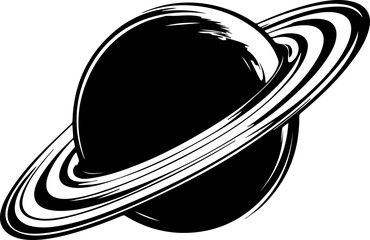 Black and White Illustration of Saturn with Rings  