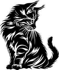 Elegant Black Cat Silhouette with Intricate Fur Details  