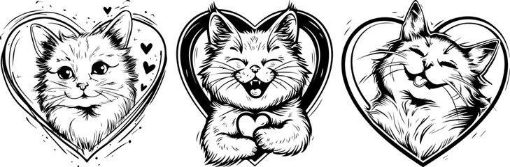 Cute Cats with Hearts Expressing Love and Happiness  