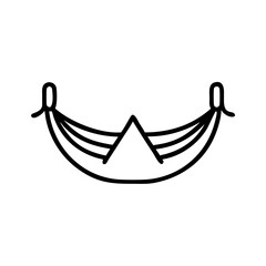 Black line icon of hammock with blanket or pillow, simple vector illustration of outdoor relaxation furniture, isolated on white background
