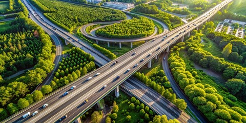 Aerial View Highway Intersection Lush Greenery Urban Landscape