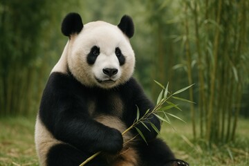 Panda enjoying bamboo forest