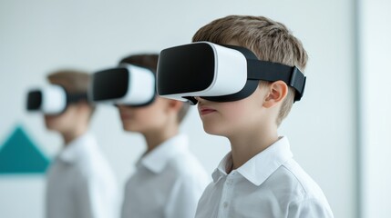 Students experiencing immersive learning with vr headsets in futuristic classroom