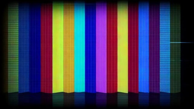 Colorful Static Bars Video Background With Glitch Effects, Ideal For Retro