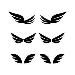 Black wings icon set. Wings icons. Collection badges of wings. Vector illustration.Set of wings icons. Collection wings badges. Vector illustration.Silhouette Vector Black. with white background
