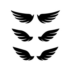 Black wings icon set. Wings icons. Collection badges of wings. Vector illustration.Set of wings icons. Collection wings badges. Vector illustration.Silhouette Vector Black. with white background
