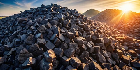 Obraz premium Aerial View: Neatly Stacked Black Volcanic Rocks - Drone Photography