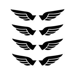 Black wings icon set. Wings icons. Collection badges of wings. Vector illustration.Set of wings icons. Collection wings badges. Vector illustration.Silhouette Vector Black. with white background
