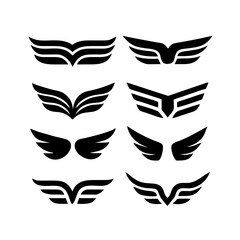Black wings icon set. Wings icons. Collection badges of wings. Vector illustration.Set of wings icons. Collection wings badges. Vector illustration.Silhouette Vector Black. with white background  © Md Shahid 