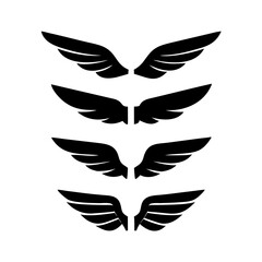 Black wings icon set. Wings icons. Collection badges of wings. Vector illustration.Set of wings icons. Collection wings badges. Vector illustration.Silhouette Vector Black. with white background

