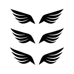 Black wings icon set. Wings icons. Collection badges of wings. Vector illustration.Set of wings icons. Collection wings badges. Vector illustration.Silhouette Vector Black. with white background
