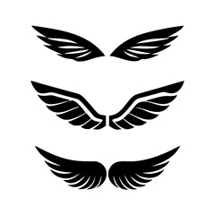 Black wings icon set. Wings icons. Collection badges of wings. Vector illustration.Set of wings icons. Collection wings badges. Vector illustration.Silhouette Vector Black. with white background
