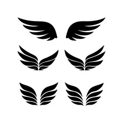 Black wings icon set. Wings icons. Collection badges of wings. Vector illustration.Set of wings icons. Collection wings badges. Vector illustration.Silhouette Vector Black. with white background
