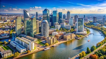 Fototapeta premium Aerial View of Canary Wharf, London's Financial District Skyline