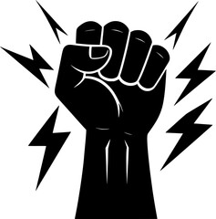 Fist with thunder and lightning around
