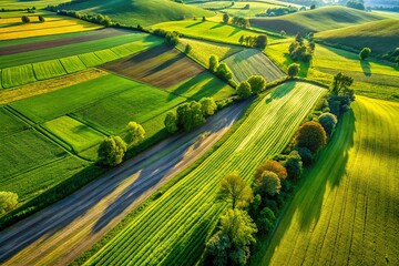 Fototapeta premium Aerial View of Diverse Grass Textures: Horizontal Stripes of Meadow, Lawn, and Field Grasses