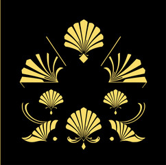 Art Deco Vector Elements Gold Linework on Black Background,Luxury Design