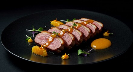 Tender Duck Breast with Orange Glaze and Microgreens
