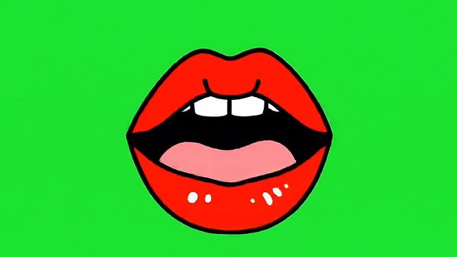 Talking mouth animation on green screen, perfect for lip-sync, dubbing, or creative video projects.
