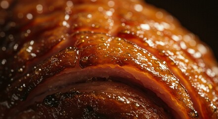 Macro Detail of Glazed Honey Ham with Caramelized Crust
