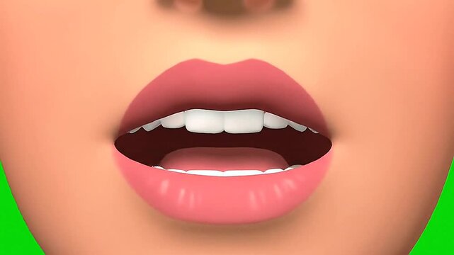 Talking mouth animation on green screen, perfect for lip-sync, dubbing, or creative video projects.
