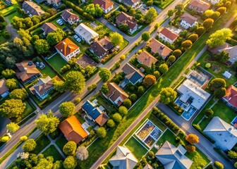 Aerial View of Suburban Villas: Middle-Class Neighborhood Homes