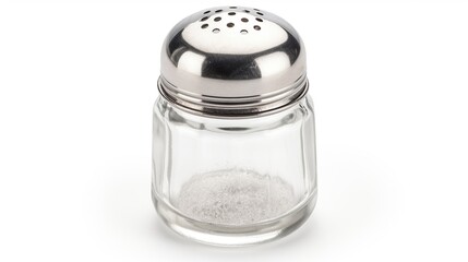 Clear glass spice container with metal lid