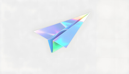 PNG 3D holographic paper plane, transparent background, clipart style. isolated with white highlights
