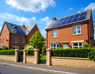 UK brick home estate with solar panels.