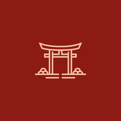 Torii gate logo in minimalist and elegant line art style.