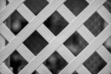 Closeup of White Wood Trellis with a Blurred Background.