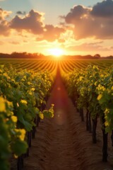 Naklejka premium vineyard at sunset