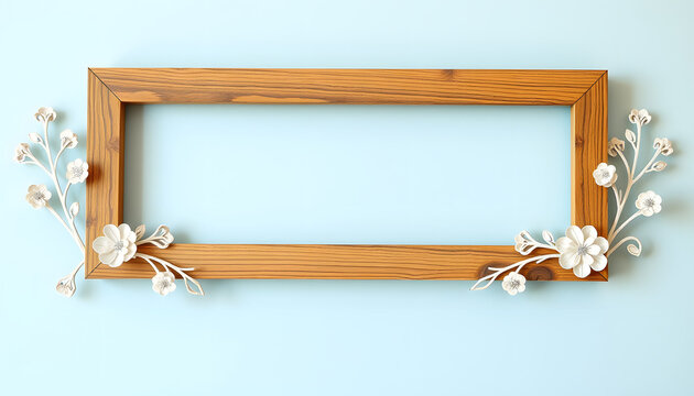 Vintage Wood Long icture Frame, papercraft. isolated with white highlights