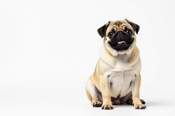 Obraz premium Adorable pug dog sitting, isolated on white background, isolated, image, expression