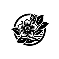 Black Floral Logo Design: Minimalist Flower and Leaf Arrangement