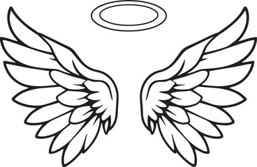 Minimal line art of halo above angel wings symbolizing purity and divinity
