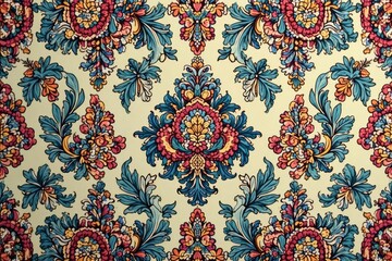 Naklejka premium Classic paisley damask repeating pattern, muted tones, old-fashioned, muted tones