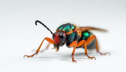Close-up of colorful insect on pure white background, background, science