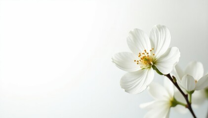 Delicate white blossom against pure white backdrop, high resolution, petals, macro
