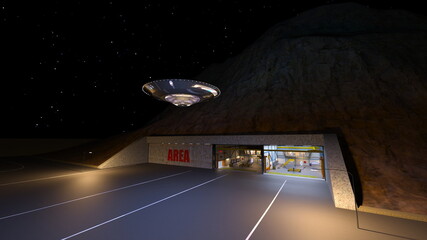 宇宙船格納庫　3DCGレンダリング © tsuneomp