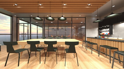 ガラス張りのミーティングルーム　3DCGレンダリング