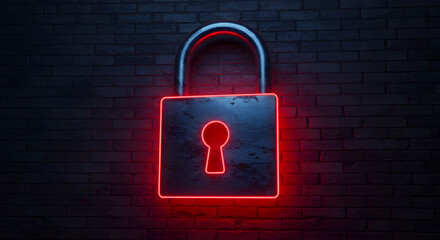Glowing Red Padlock on Dark Brick Wall Illustrating Cybersecurity and Data Protection