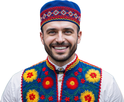 ukrainian guy in embroidered vyshyvanka traditional outfit portrait.png transparent background isolated png stock